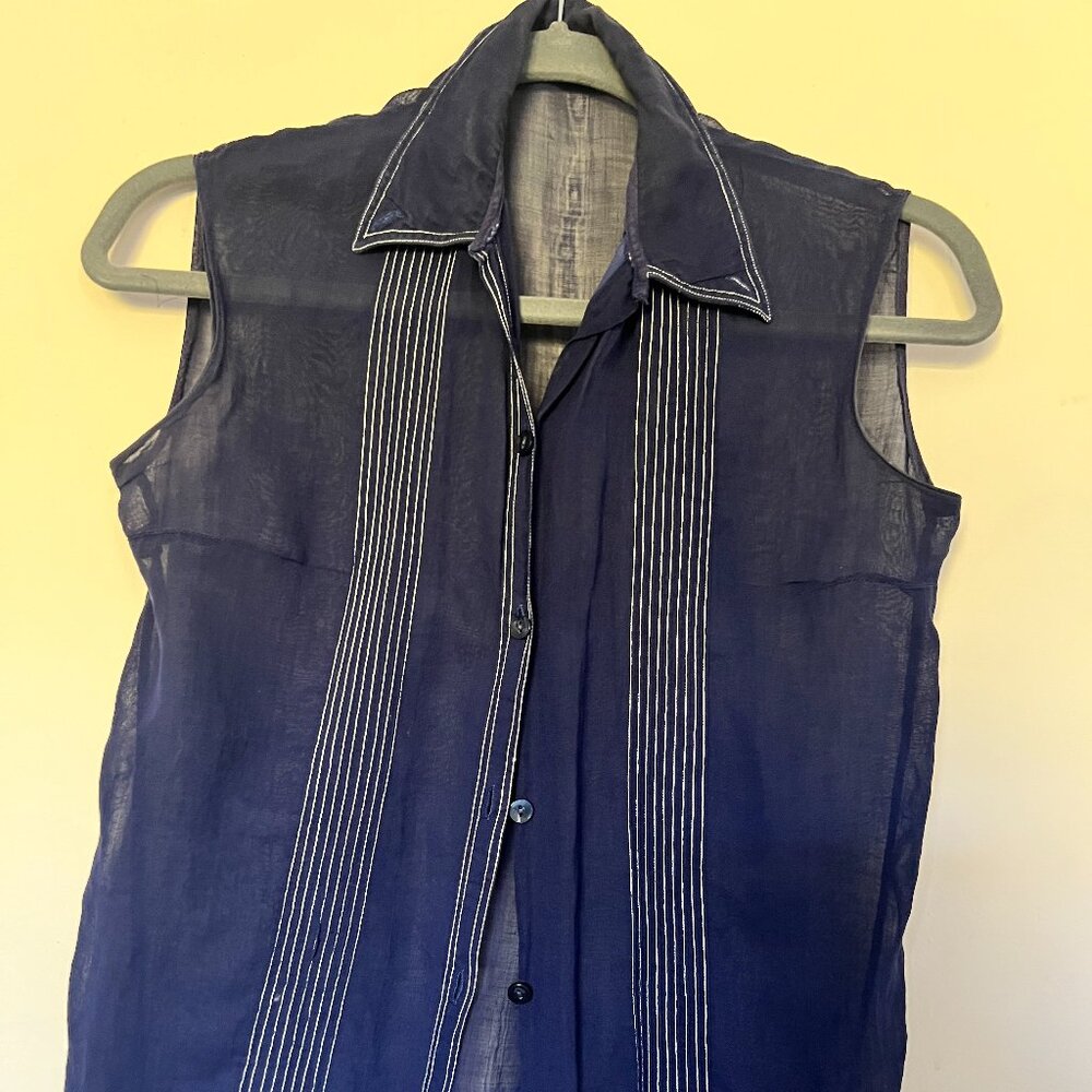 Vintage Navy Sheer Sleeveless Blouse